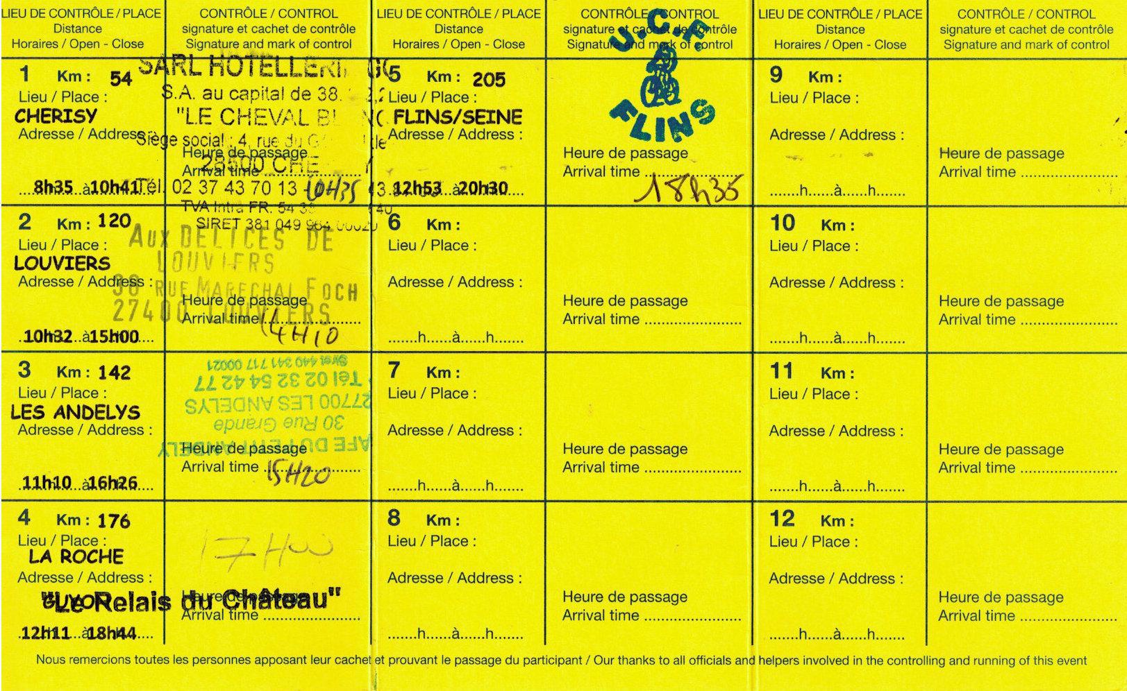 Carton de pointage, verso